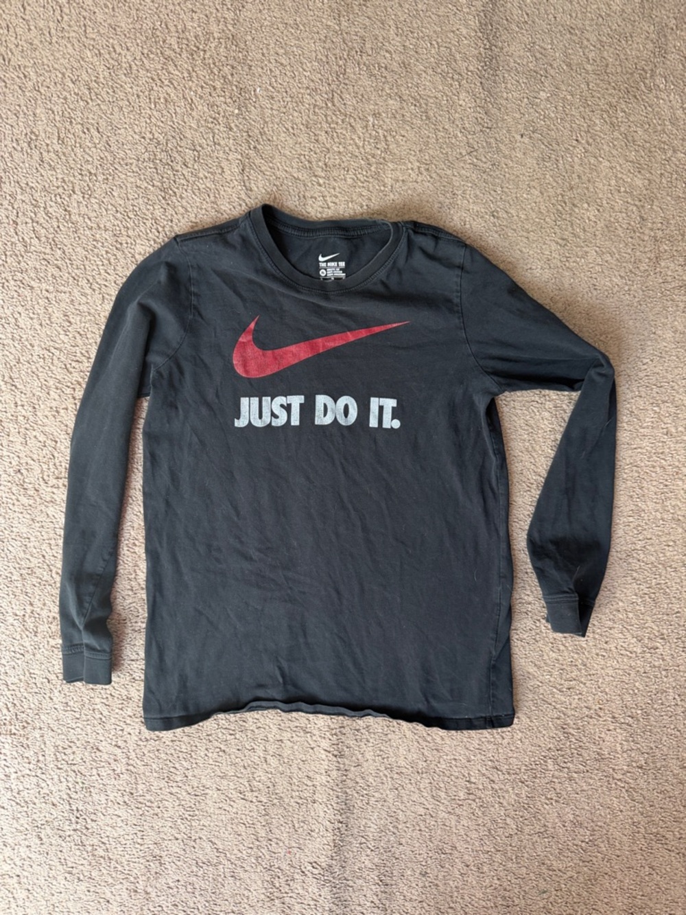 Nike Black Long-Sleeve Tee with Red Swoosh and White 'Just Do It'